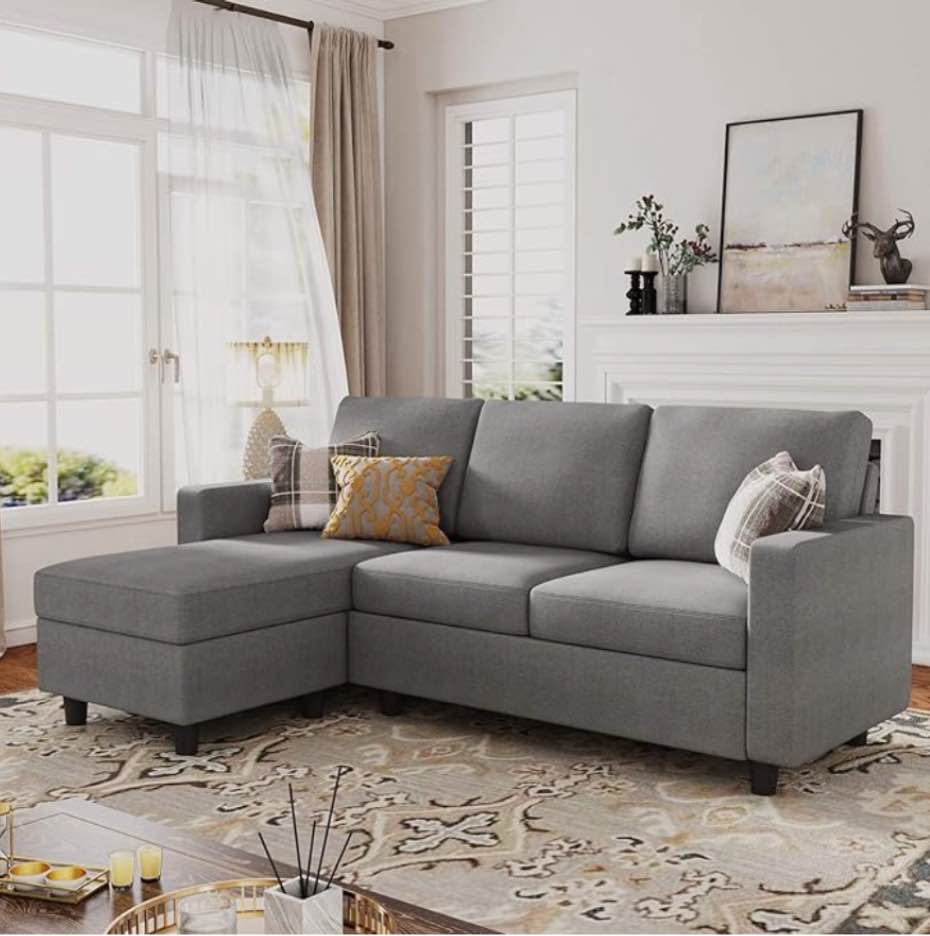  HONBAY Convertible Sectional Sofa, Convertible L Shaped Couch with Reversible Chaise, Sectional Couch for Small Space Apartment, Grey(incomplete box B only) 
