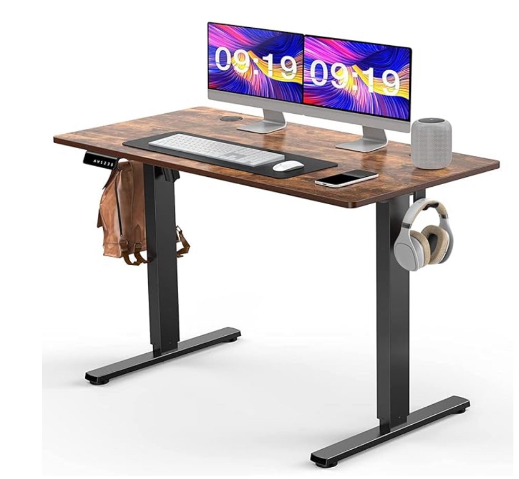  SMUG Standing Desk, 48 x 24 in Electric Height Adjustable Computer Desk for Home Office, Sit Stand up Work Gaming Table with Memory Controller/Headphone Hook, Rising Lift Workstation-Rustic Brown(similar to stock photo)