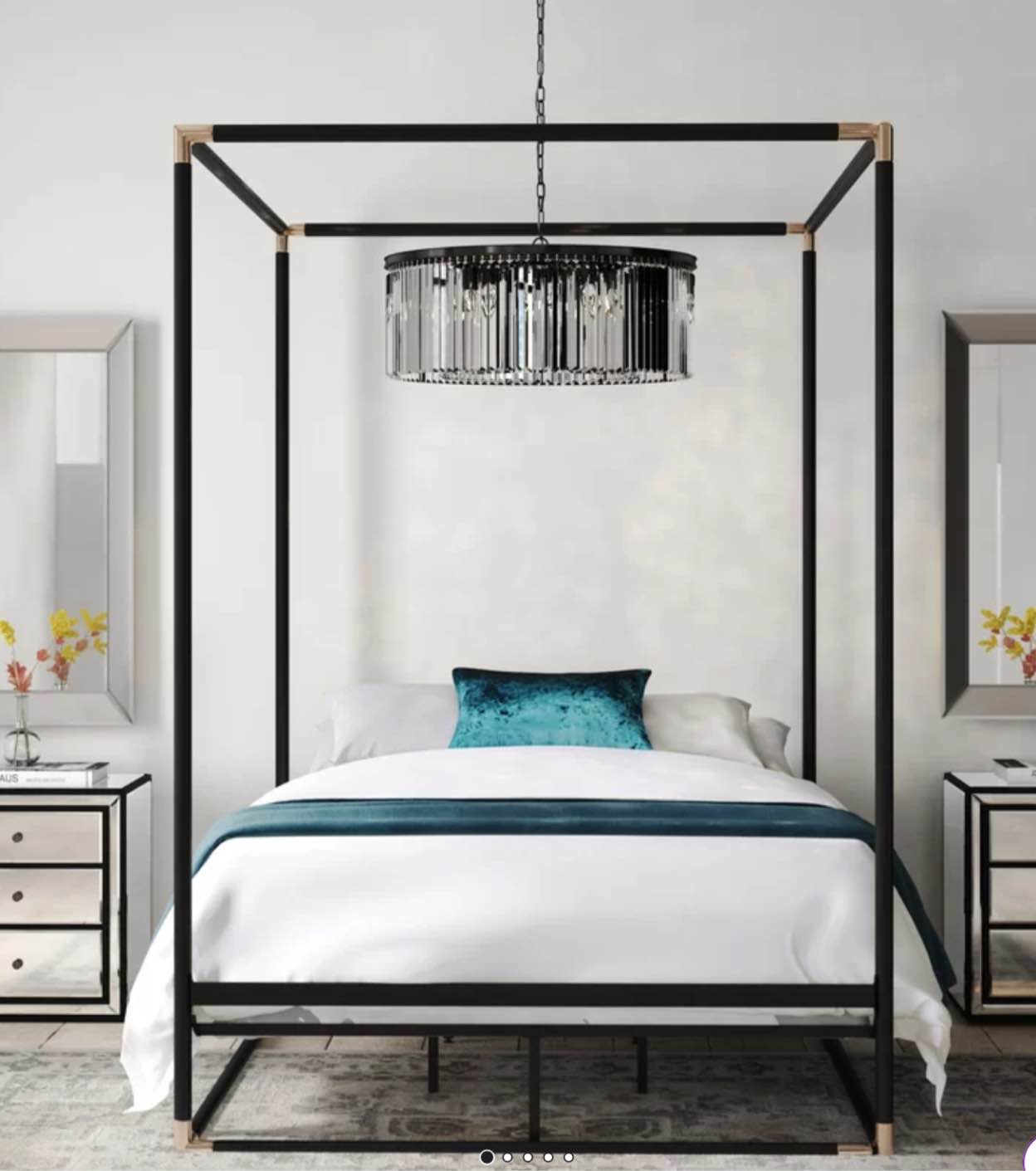 Billie Metal Canopy Bed Queen size (incomplete box 2 ) different color to stock photo
