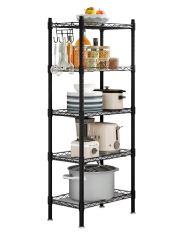  SORCEDAS Shelf 5 Wier Metal Storage Rack Shelving Unit Organizer for Kitchen Laundry Garage Bathroom Pantry Closet Office(16.54" Wx11.81 Dx50 H,Black)