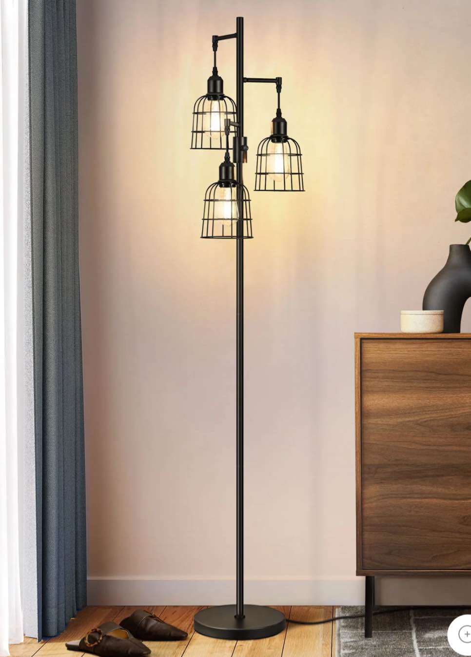 EDISHINE Dimmable Black Farmhouse Floor Lamp with 3 LED Bulbs-HLFL03H