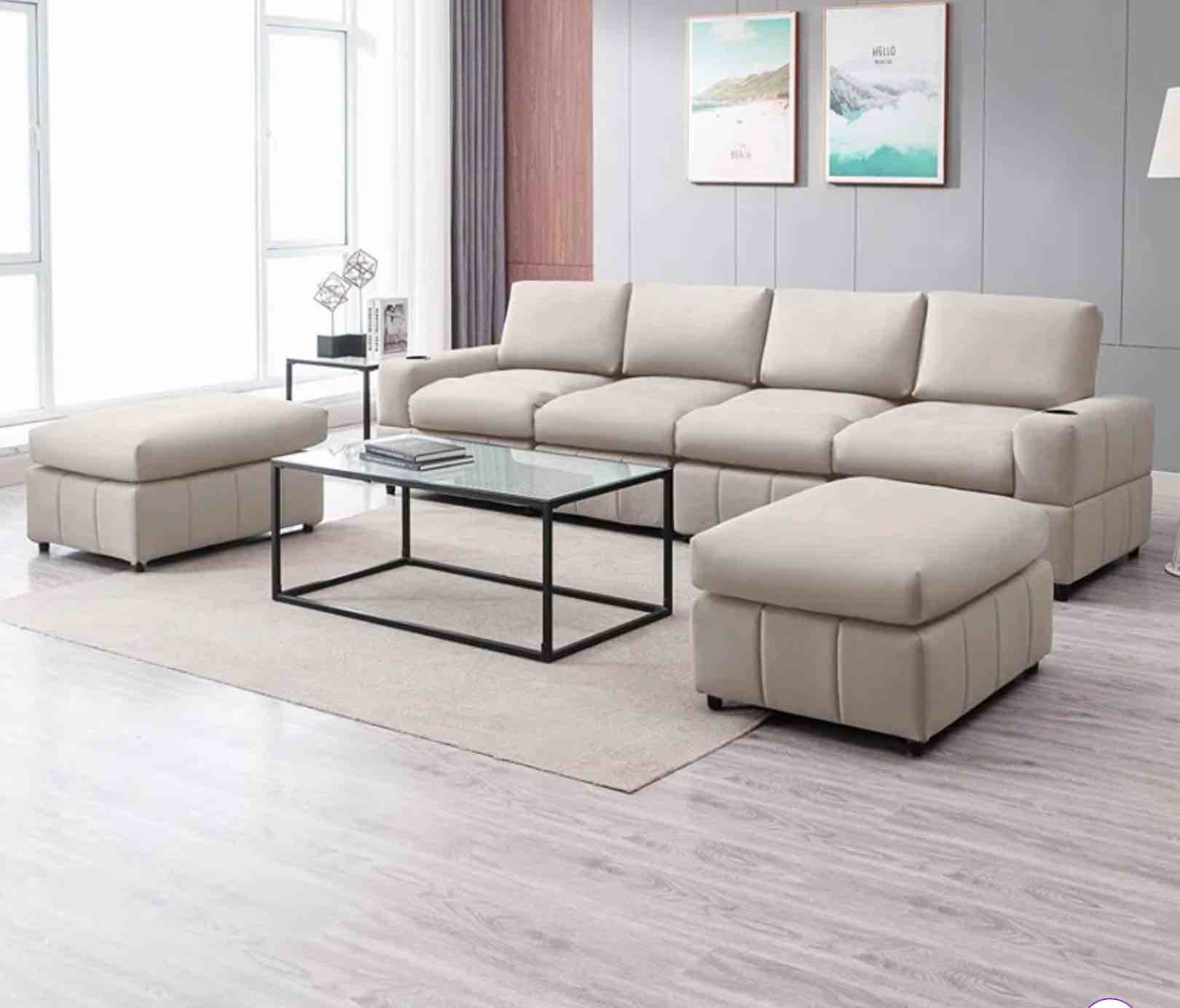 Raylenn 118.92'' Faux Leather Sofa, Beige Faux Leather(incomplete 1 piece only) 