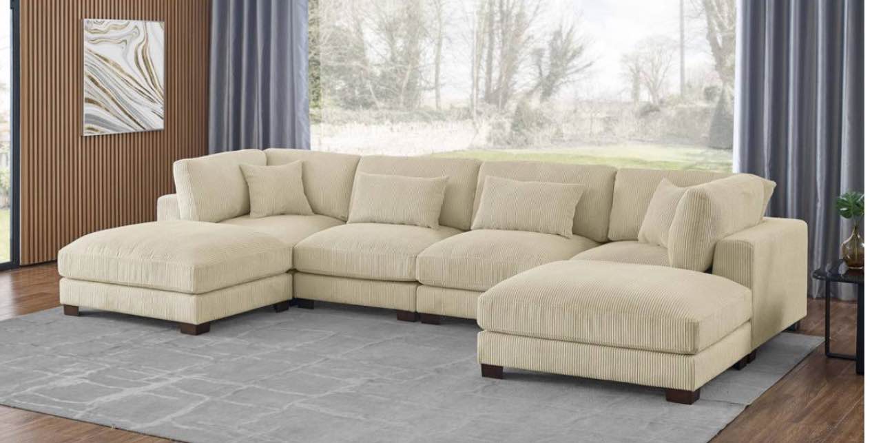 ANDRECO 144 WIDE REVERSIBLE MODULAR CORNER SECTIONAL WITH OTTOMAN WADE LOGAN BODY FABRIC: BEIGE CORDUROY(incomplete 1 piece only ) 