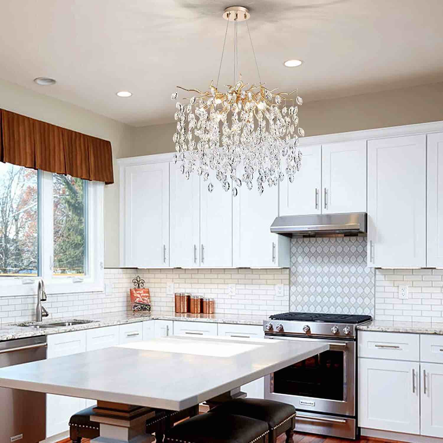 LIZZTREE D23.6 Modern Gold Crystal Chandeliers, Round Ceiling Hanging Pendant