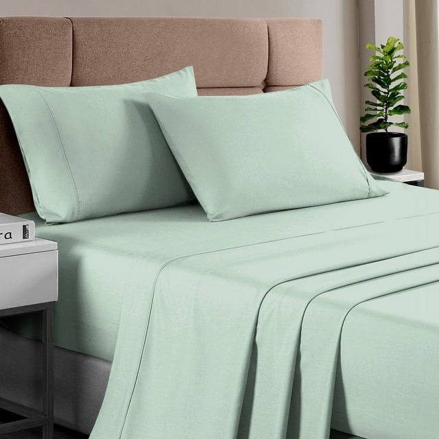 Cotton Full Size Bed Sheet Set Sea Foam, 400 Thread Count 100% Long Staple Smooth Sateen Weave 4Pc Cotton Sheet Set Includes 1 Fitted Sheet, 1 Flat Sheet And 2 Pillow Cases By 
