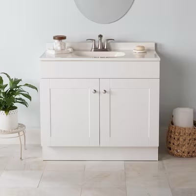 Project Source 36.5-in White Single Sink Bathroom Vanity with White Cultured Marble Top