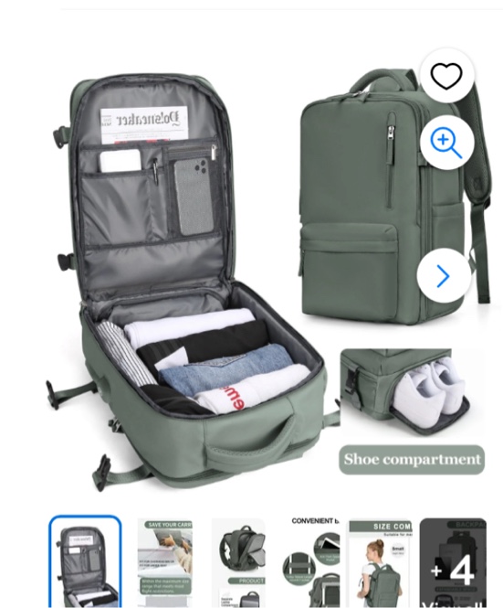 UPPACK Travel Backpack For Women Men Carry On Backpack Flight Approved Gym Bag With Shoe Compartment Hiking Waterproof Laptop Backpack College Essentials Olive Green…