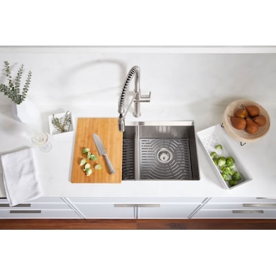 KOHLER Task Dual-mount 33-in x 22-in Stainless Steel Double Equal Bowl 2-Hole Workstation