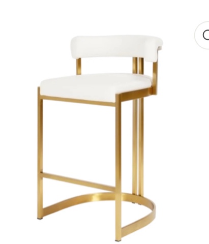 BALLANTINE COUNTER STOOL IN WHITE LEATHER BRASS