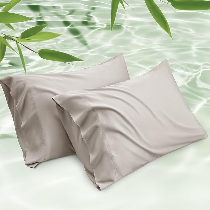 Bedsure Cooling Pillow Cases Queen - Rayon Derived from Bamboo, Light Grey Chill Pillowcase, Silky Soft & Breathable Pillow Cover with Envelope Closure, Gift for Hot Sleepers in Summer, 20x30 Inches