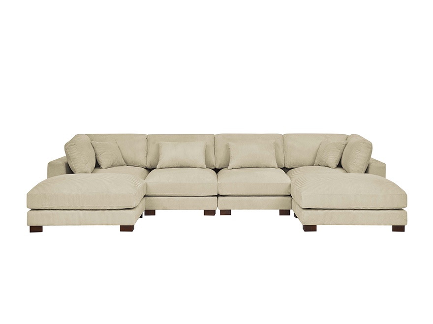2-Seat White Corduroy Modern Sectional Sofa For Home (  INCOMPLETE ONLY / SEAT BASE AND CUSHION  IN BOX 