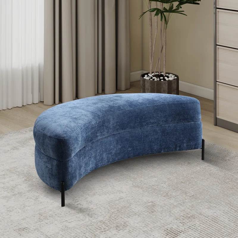 Upholstered Half Crescent Moon Storage Bench Large Ottoman