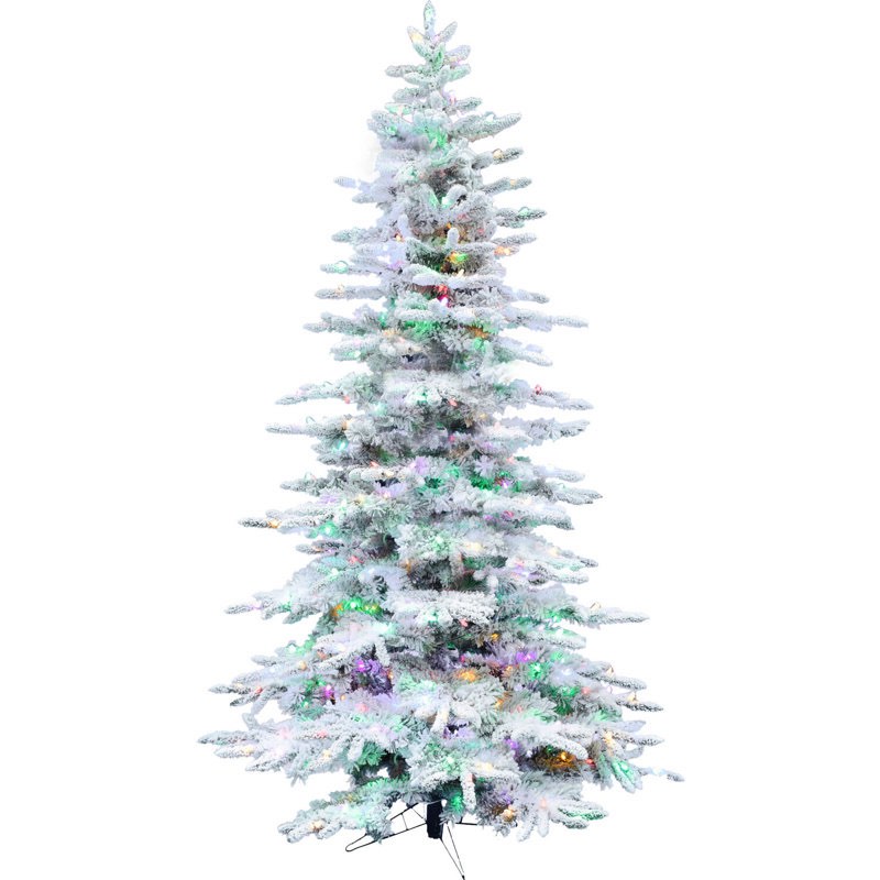 Fraser Hill Farm Pine Valley Flocked Prelit Artificial Christmas Tree with Dual Multicolor & Warm White LED Lights (Incomplete Box 1 of 2 Only)
