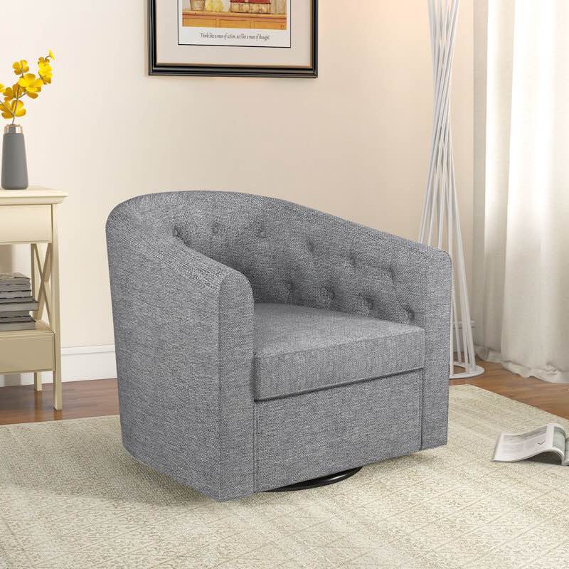 Ravreet 28'' Wide Modern Wide Soft Linen Upholstered Tufted Arm Accent Chair with Swivel