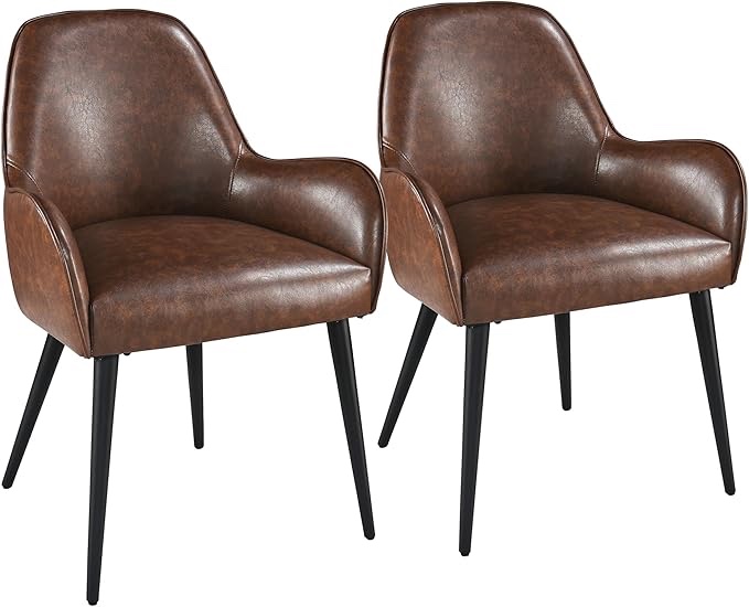 LEEMTORIG Faux Leather Dining Arm Chairs Set of 2, Upholstered Modern ...