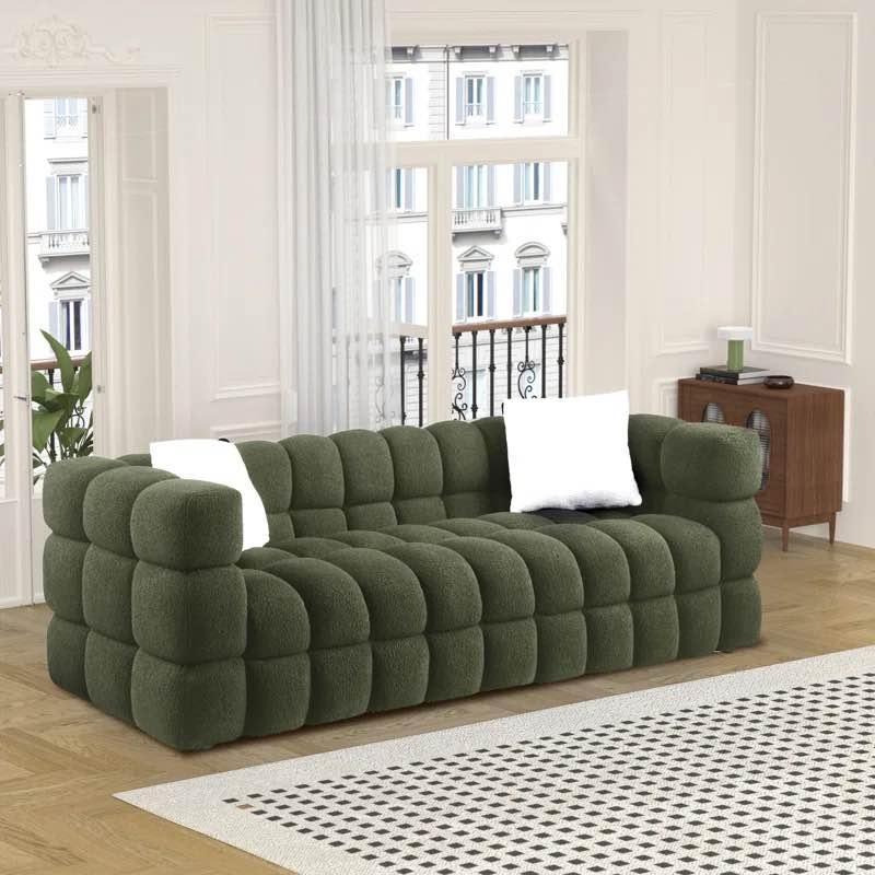 Monica 84.25'' Boucle Square Arm Sofa (Green)