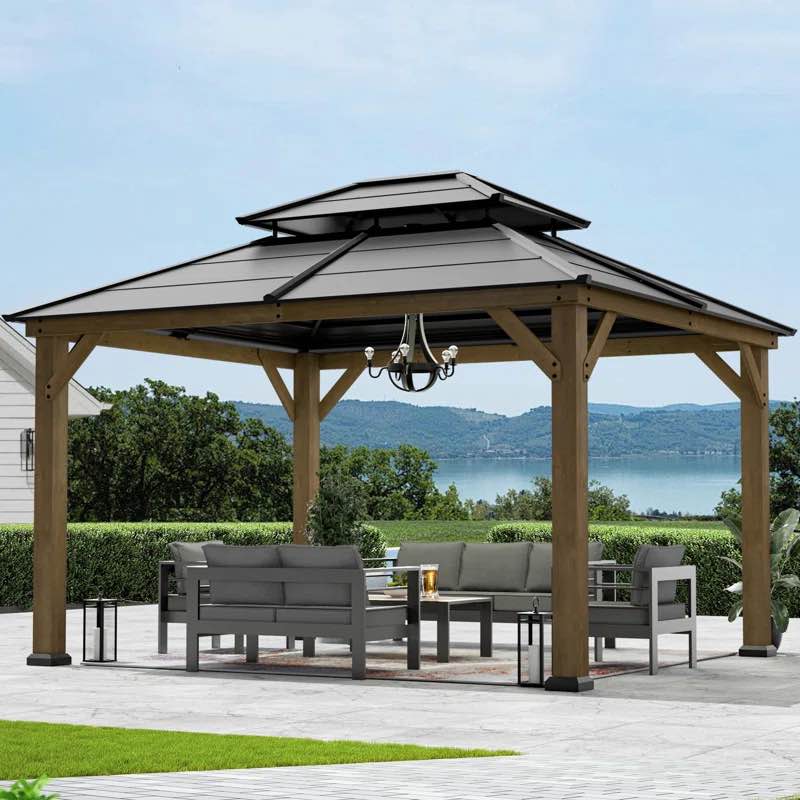 Olivier 13 ft.x11 ft. Cedar Wood Gazebo With Galvanized Steel Hard Top (incomplete)