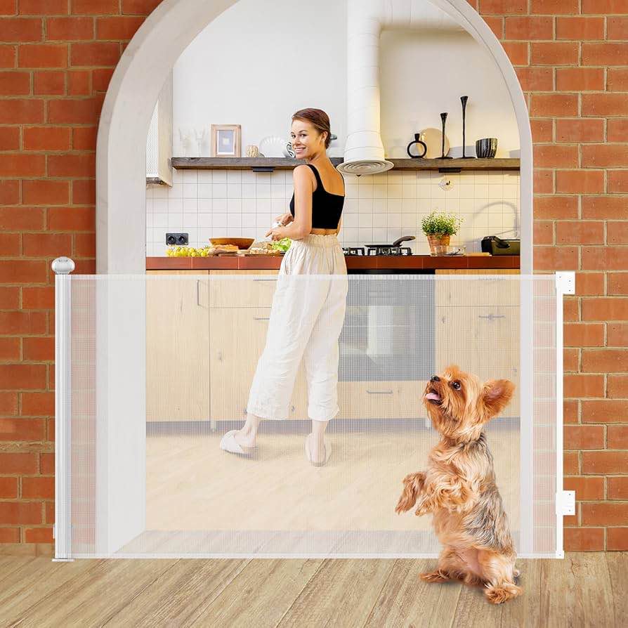 190 x 42 Inches Multi-Use Retractable Baby Gate for Stairs, Child Gate, Dog Gate with Double Lock System - Extra Long Retractable Safety Gate for Kids and Pets, for Stairs and Hallways (White)