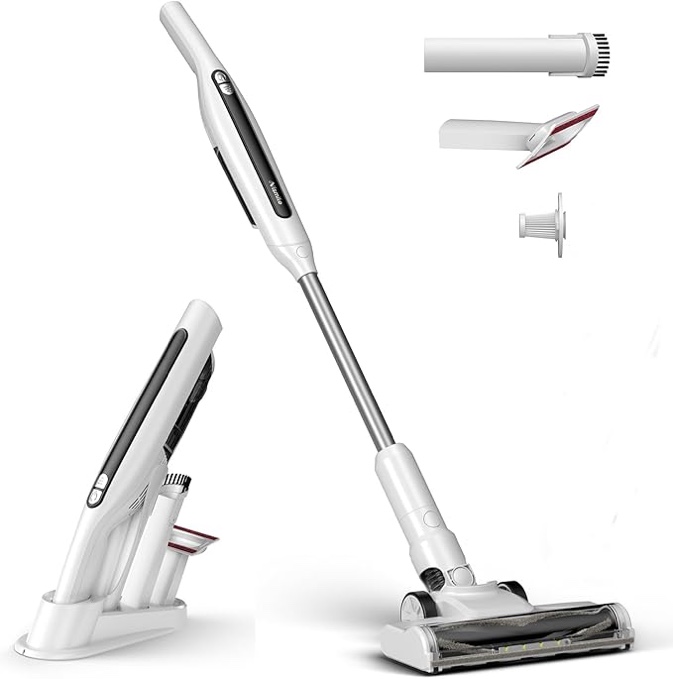 Cordless Vacuum Cleaner, 18Kpa Stick Vacuum for Home with LED Screen,6000mAh Handheld Vacuum, Brushless Motor,Rechargeable, Anti-Tangle Handheld Vac for Cleaning Pet Hair, Carpet, Floor?White?
