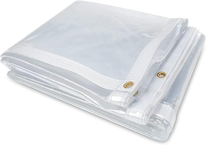 8 x 12FT Outdoor Clear Tarp Curtain Waterproof Wind-Proof 24 Mil Transparent Vinyl Tarp for Patio Pergola Garden Canopy Rainproof Anti-Tear PVC Thick Cover with Grommets