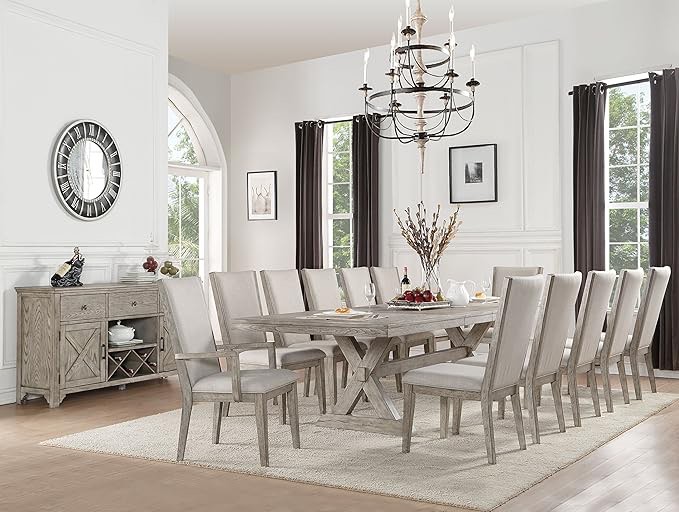 Kitchen Furniture Set 13pc Casual Dining Table Set Include 1 Extendable Dining Table, 10 Side Chairs and 2 Arm Chairs, 12-Person Dining Table Set, Set for 10-12 People Extendable (13PS) (incomplete)