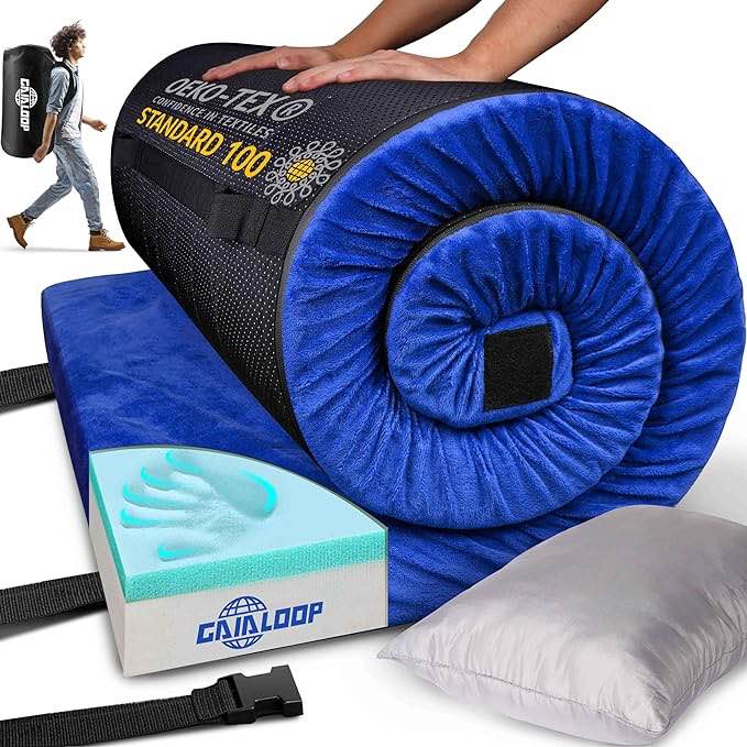 3 INCH Thick Memory Foam Camping Pad Futon Mattress Full, Portable Floor Sleeping Mat Sleepover Guest Bed Roll Up Mattress for Indoor Outdoor Travel