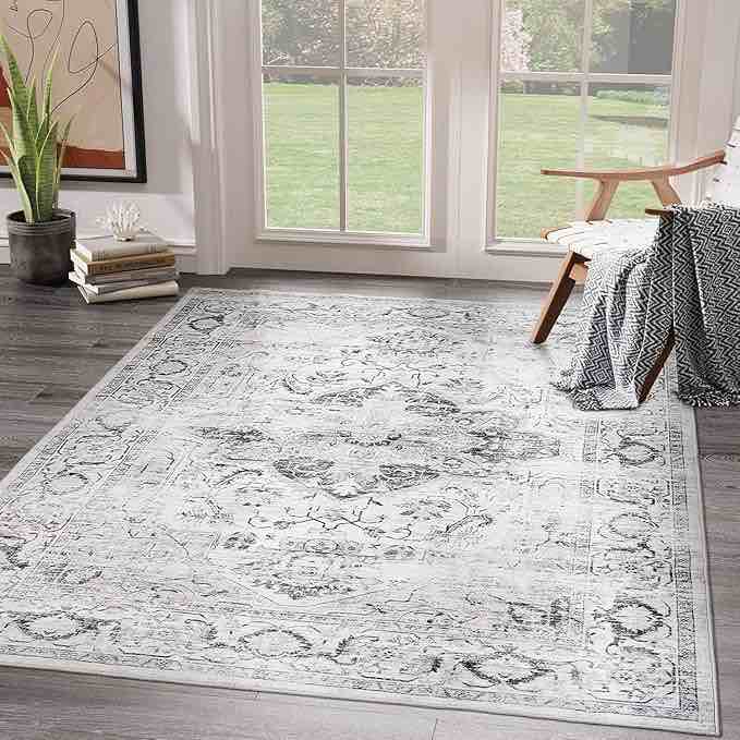 8x10 Area Rugs for Living Room - Stain Resistant Anti-Slip Backing Washable Rug,Rugs for Bedroom,Dining Room,Vintage Printed Large Area Rug (Ivory/Gray,8'x10') (similar to stock photo)