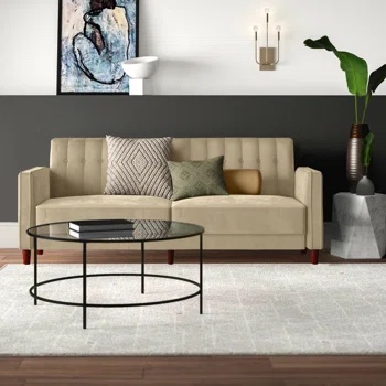 DHP Pin Tufted Transitional Convertible Futon  Tan Velvet (incomplete)