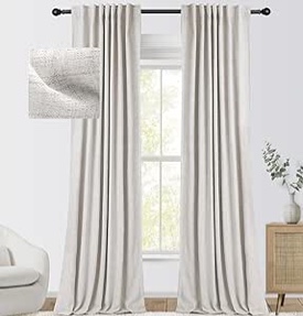 100% Blackout Shield Linen Blackout Curtains 120 Inches (10 ft) Long 2 Panels Set, Clip Rings/Rod Pocket Blackout Curtains, Black Out Curtains & Drapes for Bedroom, 50 inches Wide Each Panel, Beige