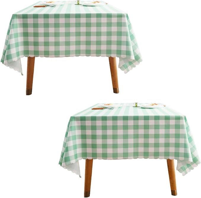 MANGATA CASA 2Pcs Green Gingham Tablecloth for Rectangle Tables-Checkered Table Cloth Waterproof Kitchen & Table Linens-Polyester Buffalo Plaid Wrinkle Free Table Cover(Light Green 60x102in)