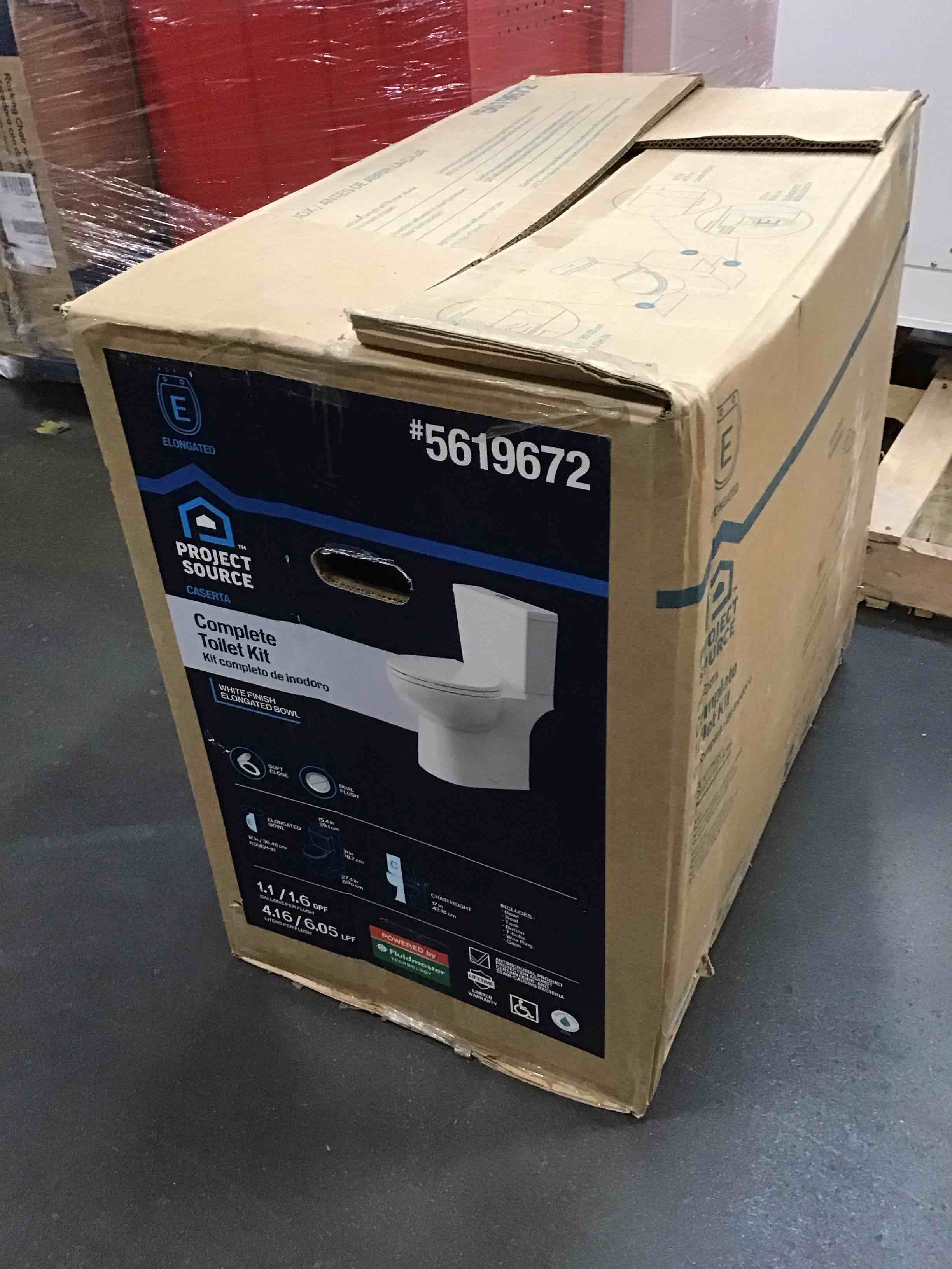 Project Source Caserta White Dual Flush Elongated Chair Height Soft Close 2-piece (the tank was shattered, was disposed of)