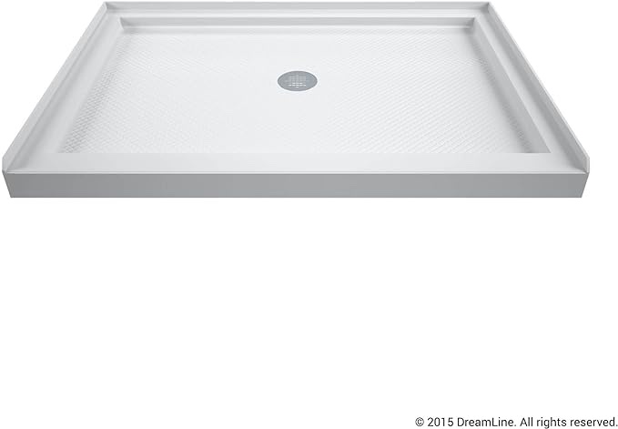 DreamLine SlimLine 34 in. D x 48 in. W x 2 3/4 in. H Center Drain Single Threshold Shower Base in White, DLT-1134480
