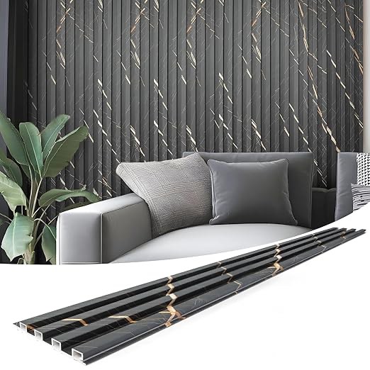 Art3d 8-Pack Wood Slat Wall Panel for Interior Wall Decor, Decorative Fluted Accent Wall Covering Panel for Living Room Bedroom TV Background Office, 96 x 6 Inch - Granite
