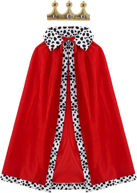Kids Regal King/Queen Fancy Dress-up Leopard Robe Cape with Crown Royal Prince Outfi