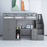 Red Barrel Studio® Murphy Bed Cabinet With Built-in 3 Charging Station And 2 Storage Drawers, Solid Wood Cabinet Bed Queen Size With Mattress, Murphy Cube Chest Bed For Guest Room