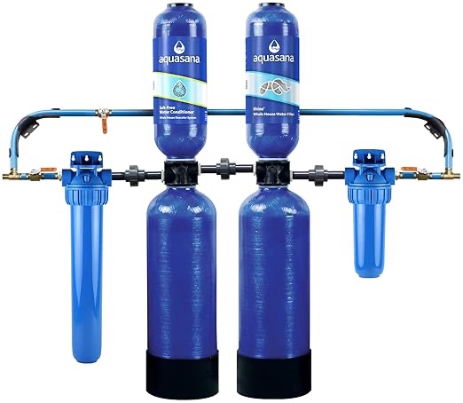 Aquasana Whole House Water Filter System - Water Softener Alternative - Salt-Free Descaler, Carbon & KDF Home Water Filtration - Filters Sediment & 97% Of Chlorine - 1,000,000 Gl - EQ-1000-AST