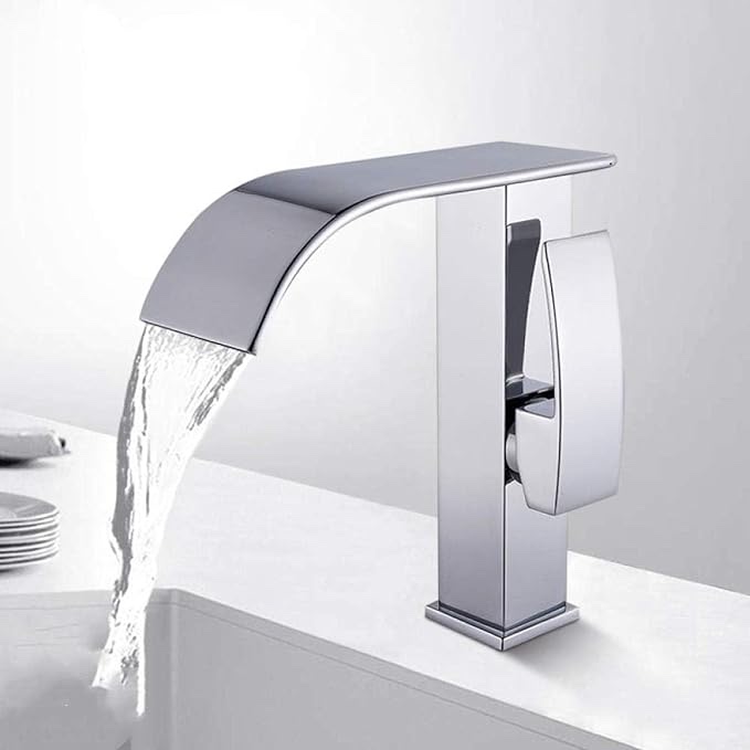 Chrome Waterfall Basin Sink Faucet Single Handle Mixer Tap Hot Cold Water Mixer Tap Bathroom Lavatory Basin Faucet Tap