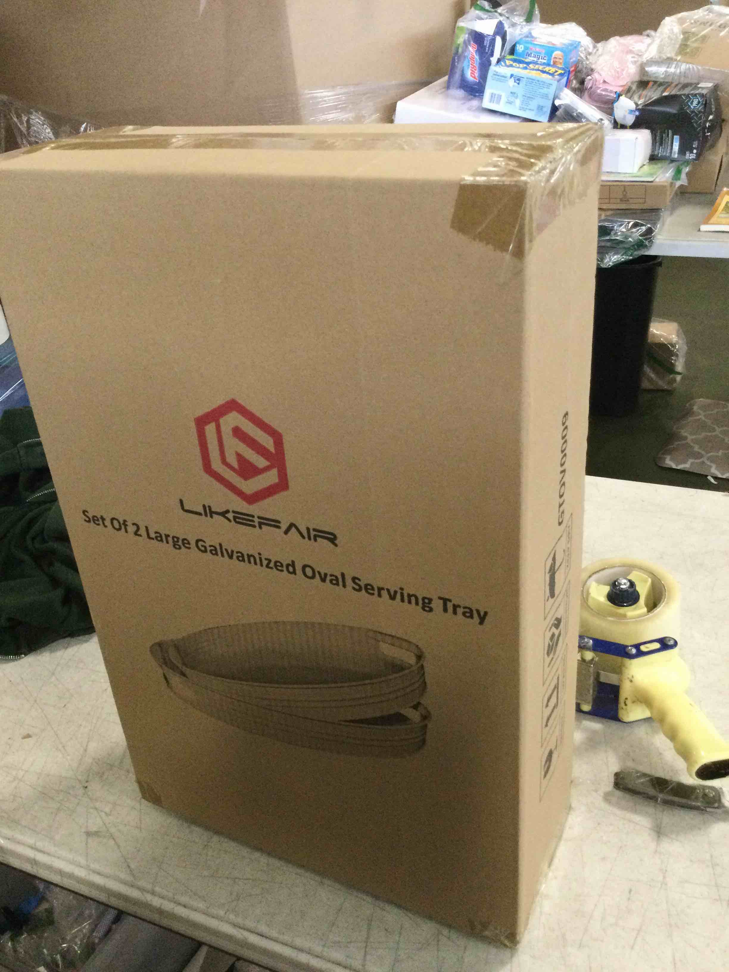 set of 2 large galvanized oval serving tray