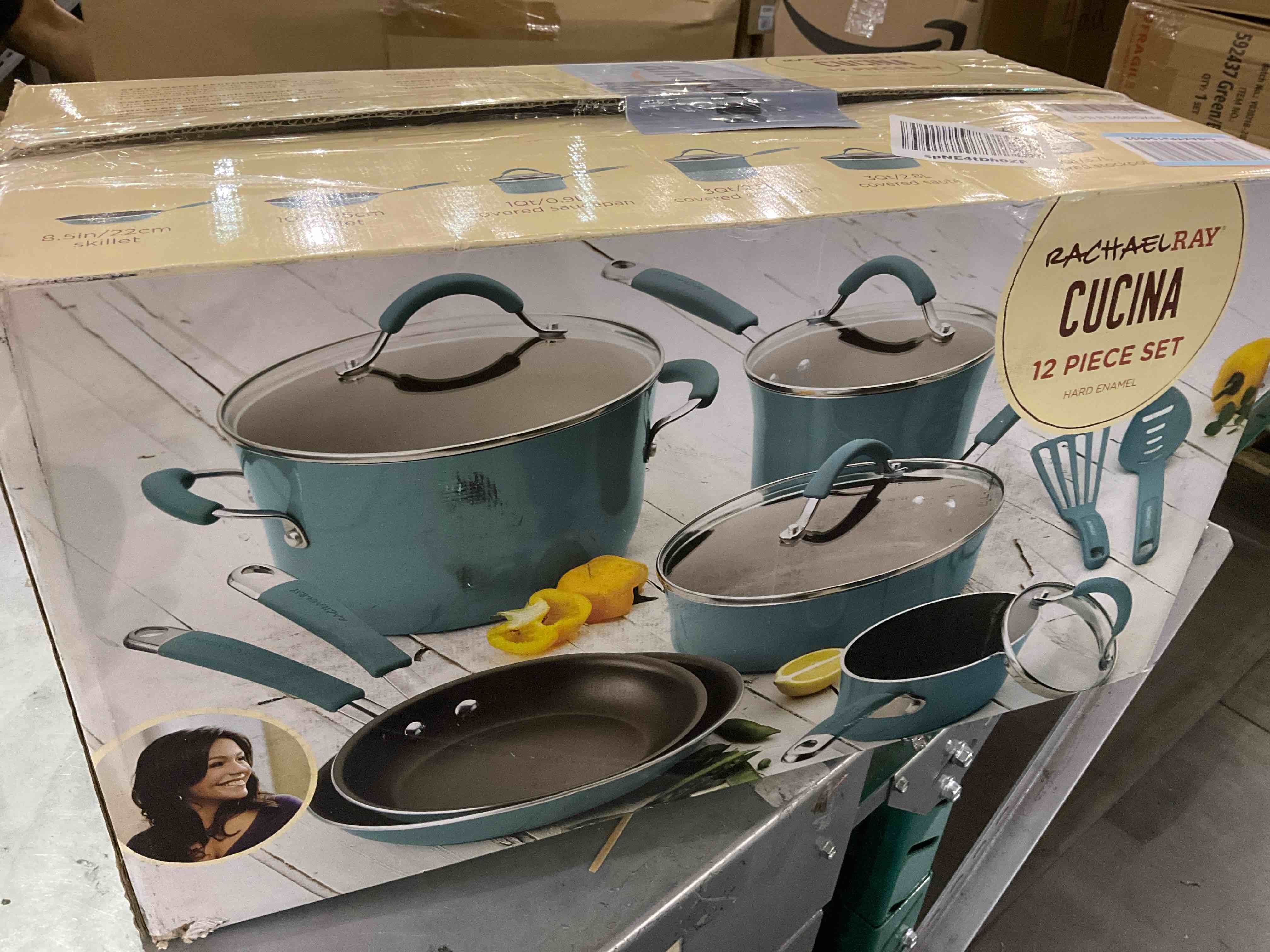 Rachael Ray Cucina Nonstick Cookware Pots and Pans Set, 12 Piece, Agave