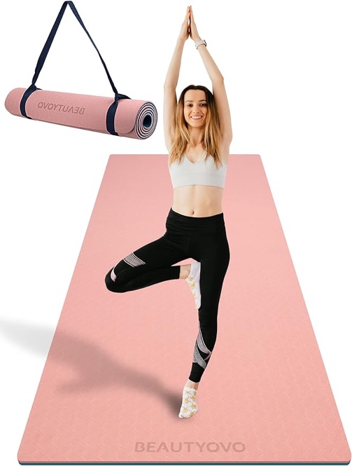 Extra Wide & Thick Yoga Mat - 72" x 32" x 1/3", Double-Sided Non Slip Yoga Mat with Strap, Professional TPE Yoga Mats for Women Men Kids, Large Exercise Mat for Yoga, Pilates and Home Workout