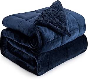 Cottonblue Weighted Blanket 20lbs 60x80 Inches, Navy Blue ?Sherpa Blanket Throw Sofa Bedding Heavy Blanket for Adults, Soft Cozy Fleece Blanket On Queen Bed, Plush Fleece Minky 20 lb Weighted Blanket