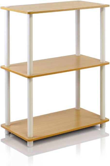 Furinno Turn-N-Tube Display Rack, 3-Tier Single, Beech Beech/White 3-Tier Round Tube