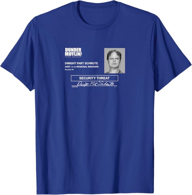 The Office Dwight ID card royal blue and White T-Shirt
