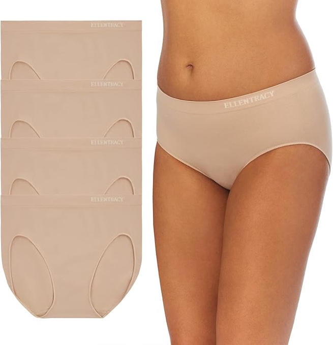 ELLEN TRACY Womens Seamless Underwear - No-Show Full-Coverage Comfort - Stretchy High Cut Panties for Everyday Wear - 4-Pack