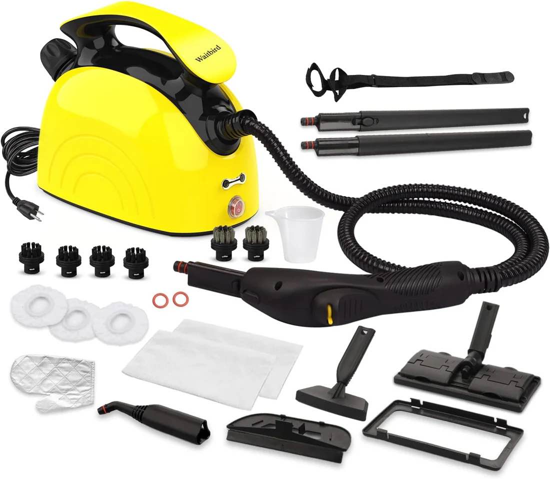 Handheld Steam Cleaner with 21 Attachments, Portable, for Home, Carpets, Cars, Floors, Sofas, White