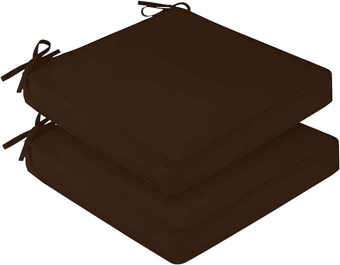downluxe Outdoor Chair Cushions for Patio Furniture, Waterproof Square Corner Memory Foam Patio Chair Cushion with Adjustable Ties and Portable Handle, 19" x 19" x 3", Brown, 4 pack