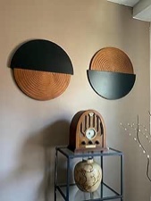 Veichin Farmhouse Wall Decor Living Room, Wooden Wall Art Indoor Décor for Modern Vintage Home Decoration, Ideal for Bedroom Dining Room (18.70" x 19.68" Circle2) Circle Set of 2