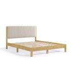 Alder Natural Wood Frame Queen Platform Bed With Corduroy Fabric Upholstery
