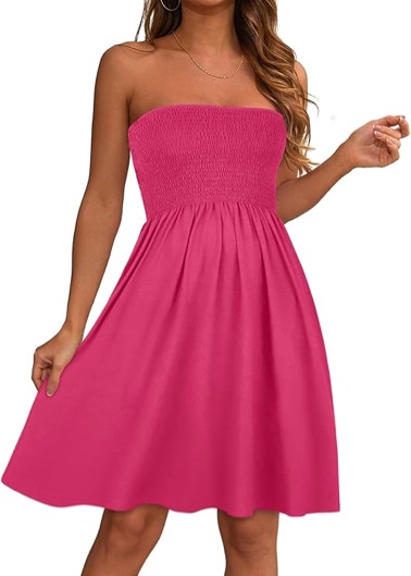 vestido de Verano para mujer estilo casual de teñido sin tirantes con hombres descubiertos para playa Rosa