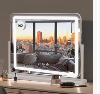Hasipu Vanity Mirror with Lights, 18" x 22" LED Makeup Mirror, Lighted Makeup Mirror, Light up Mirror with 10X Magnification and USB Charging Port, Smart Touch 3 Colors Dimmable (Black) Round Black 18" x 22"